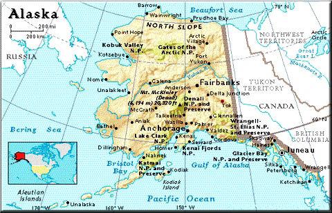 Alaska map shows Tok, Alaska on the Alaska Highway