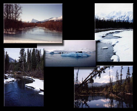 Winter in Alaska, beautiful mountains, ice and snow.